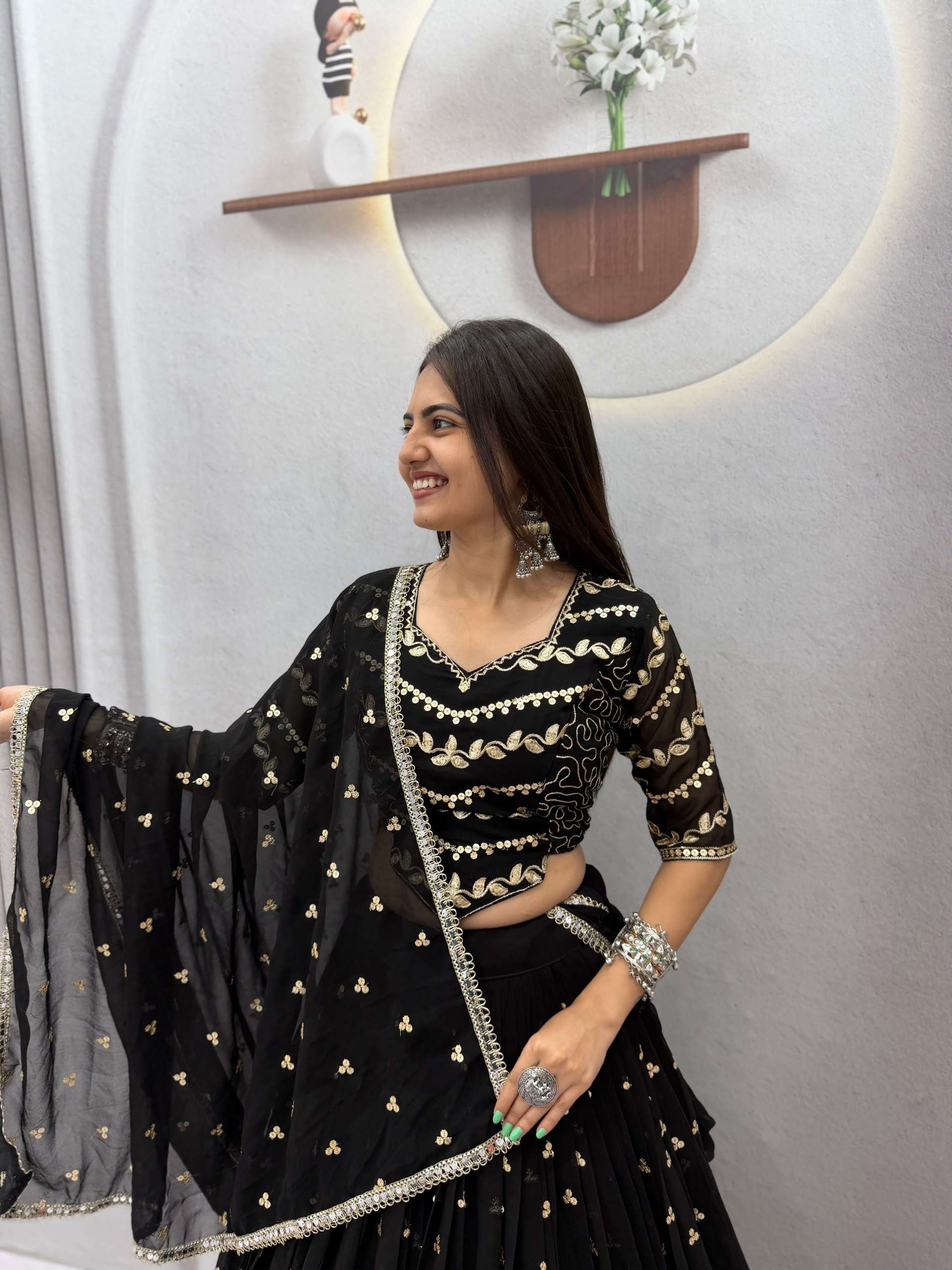 Classic and best Navratri Special wear black colour Fox Georgette fancy fabric Vintage Chaniya Choli wholesale in surat 339